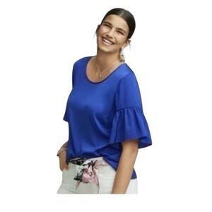 CABI 5525 Rhyme Flounce Sleeve Blouse Women's Size S Sapphire Blue